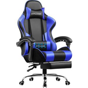 GTPLAYER Gaming-Stuhl mit Fußstütze und Massage-Lendenkissen Bürostuhl Zocker Stuhl, mit Verbindungsarmlehnen bis 120kg belastbar, Hohe Rückenlehne