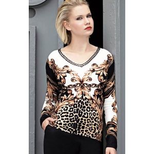 Passioni Strickpullover im Mustermix mit Leopardenmuster und dekorativen Details
