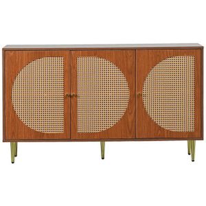 Merax Sideboard im Vintage-Stil mit 6 Fächern, Kommode mit 3 Rattan-Türen und Metallbeine,Breite 130cm