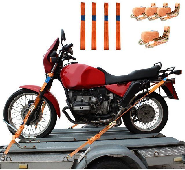 TRUTZHOLM Spanngurt 4 Gurtschlaufen Doppelschlaufe + 4 Spanngurte Motorradspanngurt Sicher (Kombi-Set)