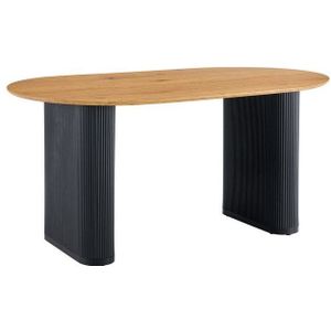 IDIMEX Esstisch MAXIM, moderner Esszimmer Tisch oval mit Lamellen, Säulenbeine schwarz/eiche