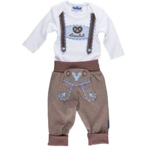 P.Eisenherz Body & Hose Trachten Set für Lausbuben im Geschenkkarton (2-tlg) Body mit appliziertem Hosenträger und Jogginghose im Lederhosen Look