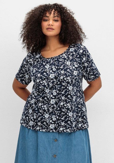 Sheego T-Shirt Große Größen mit Faltendetails am Rundhalsausschnitt