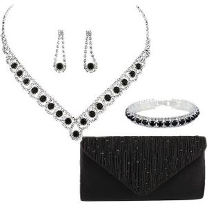 Coonoor Schmuckset Hochzeits- und Abendessen-Schmuck-Set, Halskette, Ohrringe, Armband und Handtasche