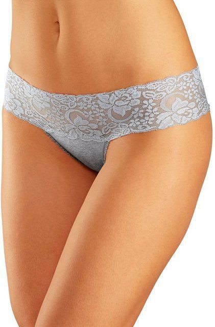 Vivance Brasilslip (3er-Pack) aus elastischer Baumwolle mit floraler Spitze