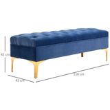 HOMCOM Polsterbank Schlafzimmerbank mit erhöhten Beine (Sitzottomane, 1-St., Sitzbank), Samt Blau 118 x 45 x 42 cm
