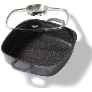 STONELINE Servierpfanne, Aluminium (Set, 2-tlg., 1x Servierpfanne, 1x Aroma-Glasdeckel, 2x Thermogriffschützer), mit echten Steinpartikeln, induktionsgeeignet, Designed in Germany