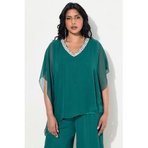 Ulla Popken Longbluse Chiffonbluse doppellagig V-Ausschnitt Halbarm
