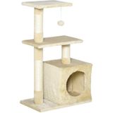PawHut Kratzbaum Katzenbaum Katzenmöbel mit weichem Plüsch E1-Klasse Spanplatte Beige, 50B x 30T x 81.5H cm