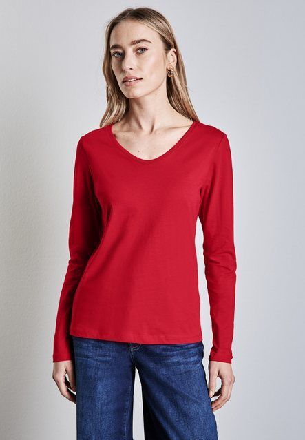 STREET ONE Langarmshirt mit abgerundetem V-Ausschnitt