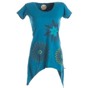 Vishes Tunikakleid Asymmetrisches Longshirt m. großen Blumen bedruckt Boho, Elfen, Hippie Style