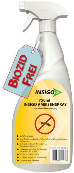 INSIGO Insektenspray Ameisen Spray gegen Ameisen, Larven & Eier, 0.75 l, 750 ml, 1-St., biozidfreie Formel, auf Wasserbasis, geruchsarm, brennt / ätzt nicht