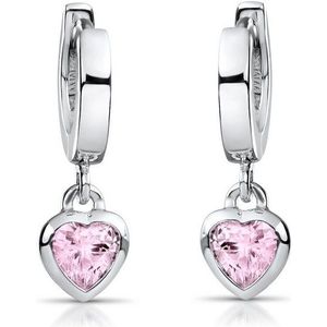 Materia Paar Creolen Kinderohrringe Zirkonia Herz Rosa SO-389, aus 925 Sterling Silber, rhodiniert