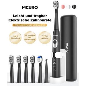 MCURO Elektrische Zahnbürste Schallzahnbürste für Zahnpflege 40000 VPM, 5 Putzmodi, Aufsteckbürsten: 6 St., Reise Zahnbürsten,Timer,TYPE-C aufladbar