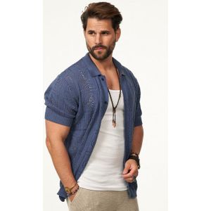 SOULSTAR Poloshirt im Crochet Vintage Summer-Look Herren Kurzarm Strick Polo-Hemd Cardigan T-Shirt