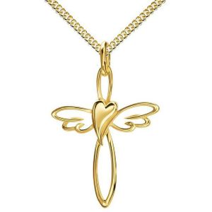 JEVELION Kreuzkette Kreuz-Anhänger 585 Gold - Made in Germany (Goldanhänger, für Damen und Herren), Mit Kette vergoldet- Länge wählbar 36 - 70 cm.