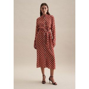 seidensticker Sommerkleid Schwarze Rose Langarm Kragen Druck