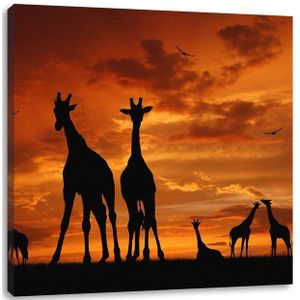 Pixxprint Leinwandbild Afrika Giraffen im Sonnenuntergang, Afrika Giraffen im Sonnenuntergang (1 St), Leinwandbild fertig bespannt, inkl. Zackenaufhänger