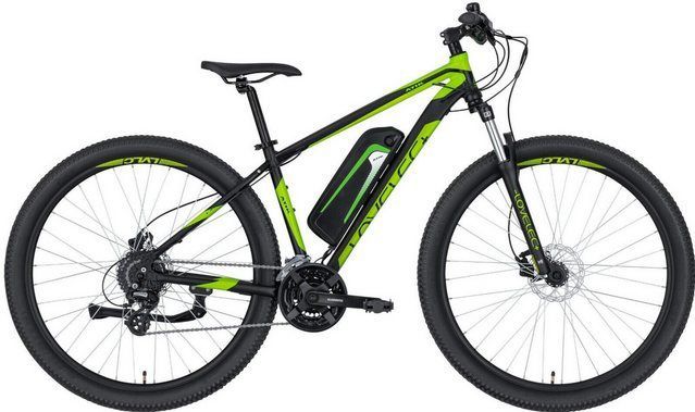 Lovelec E-Bike Cityrad Atik Schwarz grün 17 Zoll Rahmen 29 Zoll Reifen, 8 Gang, Heckmotor, ergonom. Griffe, Aluminiumfelgen, hydraulische Scheibenbremse