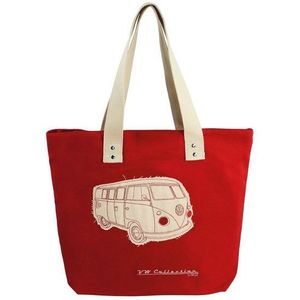 VW Collection by BRISA Einkaufsshopper Volkswagen Wiederverwendbare Canvas-Einkaufs-Tüte-Strand-Tasche, 17 l, mit T1 Bulli Bus Motive Silhouette in Rot