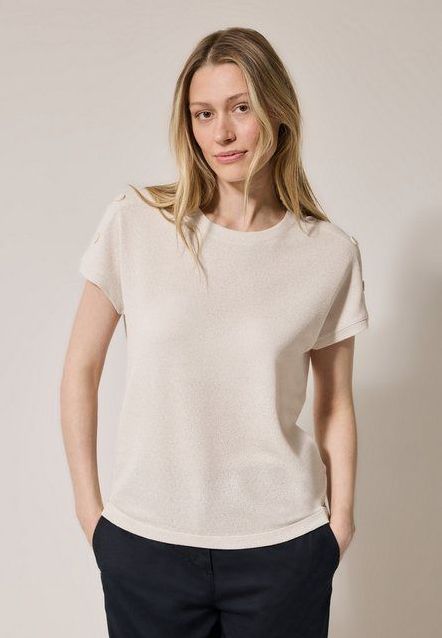 CECIL T-Shirt in Struktur-Optik und mit Knopf-Details