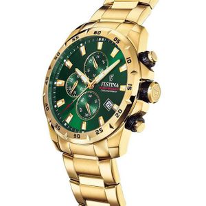 Festina Quarzuhr Festina Herrenuhr Chronograph Sport, (Analoguhr), Herren Armbanduhr rund, Edelstahlarmband gold, Sportlich