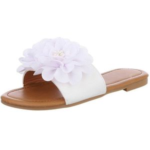 Ital-Design Modische Sandalen mit Blumenakzent, ideal für Sommer Pantolette (89368522) Blockabsatz Pantoletten in Weiß