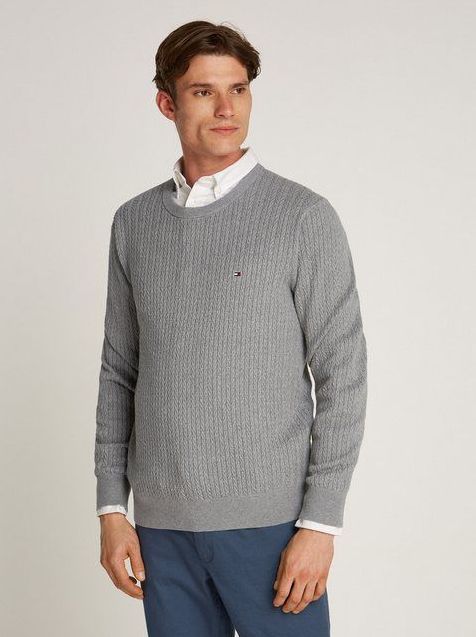 Tommy Hilfiger Strickpullover HERRINGBONE STRUCTURE C NK mit Zopfmuster