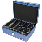 HMF Geldkassette Abschließbare Bargeldkasse mit Euro-Münzbrett, Geldbox mit Schlüssel, 20 x 16 x 9 cm, blau