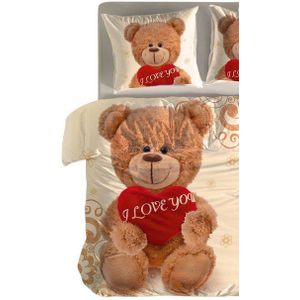 Leonado Vicenti Bettwäsche Winter Fleece 135x200, Fleece, 4 teilig, Teddy Bär Love mit Herz Plüsch Flauschig Warm