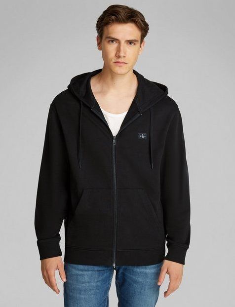 Calvin Klein Jeans Sweatjacke WOVEN LABEL ZIP THROUGH HOODIE mit Logopatch