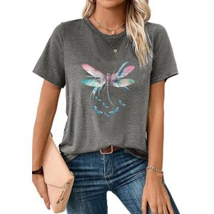 PYL Rundhalsshirt Damen Sommer kurzarm T-Shirts mit Libellen Print Oberteile Tops