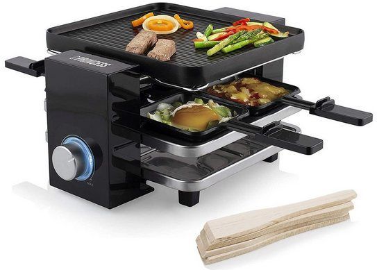 PRINCESS Raclette, 700 W, Kleiner Design Tischgrill für 2-4 Personen, Parkdeck für Pfännchen