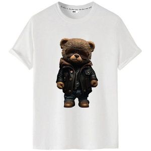 RMK T-Shirt Herren Shirt Rundhals Basic Druck (Teddybär Sonnenbrille Lederjacke) aus Baumwolle