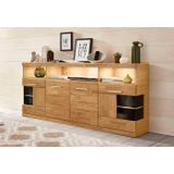 Home affaire Sideboard Ribe,180cm breit,Fronten Masivholz,9 Fächer,4 Türen, Holz massiv, Holzwerkstoff, Metall Griffe,2Türen mit Glaseinsatz