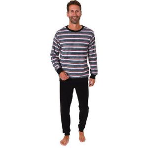 Normann Pyjama Herren Frottee Schlafanzug lang, Pyjama mit feinem Ringel-Muster