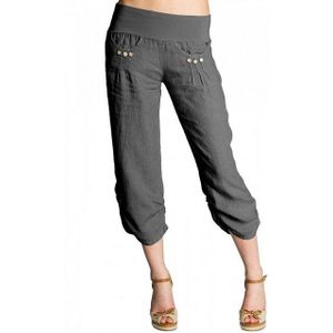 Caspar Leinenhose KHS017 Damen 3/4 Hose aus robustem Leinen mit breitem Stretch Bund - Made in Italy