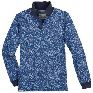 redfield Langarm-Poloshirt Redfield XXL Langarm-Polo Paisleymuster denimblau