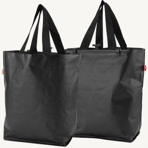 BIKEZAC Shopper 2er Set COBAGS 2.0 Taschen Schwarz – Wiederverwendbar & stabil (Fahrrad Einkaufstasche schwarz – Flach, stabil & umweltfreundlich, Fahrradeinkaufstasche wasserdicht Gepäckträger Einkaufswagen), Stabil & praktisch – Von der Radfahrt direkt in den Supermarkt