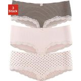 LASCANA Panty (3er-Pack) aus elastischer Baumwolle mit zarter Spitze