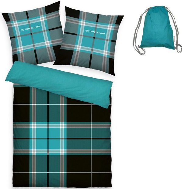 TOM TAILOR HOME Wendebettwäsche Eric in Gr. 135x200 oder 155x220 cm, Renforcé, 3 teilig, mit Reißverschluss, mit GRATIS-Zugabe: Sportbeutel aus 100% Baumwolle