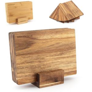 Hanseküche Schneidebrett Schneidebrett Set, Akazie, (Holzbrett Küche groß, 5-St., mit Saftrille, Küchenbrett, massives Schneidbrett), Hochwertige Schneidebretter