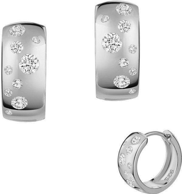 Firetti Paar Creolen Schmuck Geschenk Silber 925 Ohrschmuck Ohrringe Sternenhimmel, Made in Germany - mit Zirkonia (synth)