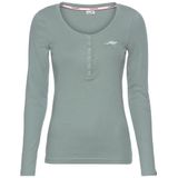 KangaROOS Langarmshirt krempelbare Ärmel, figurbetonter Schnitt, mit Logodruck