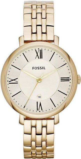 Fossil Quarzuhr JACQUELINE ES3434, Armbanduhr, Damenuhr, Datum, analog, Edelstahlarmband