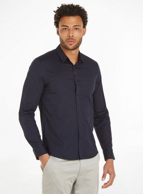 Calvin Klein Langarmhemd SLIM FIT STRETCH POPLIN mit Kentkragen
