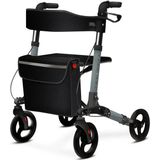 ELONEO Rollator 8-fach höhenverstellbar, Komfort-Sitz mit Stockhalter, Einkaufstasche & Rückengurt