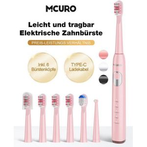 MCURO Schallzahnbürste Elektrische Zahnbürste mit 6 Bürstenköpfen,40000 VPM, Timer,TYPE-C Wiederaufladbarer,Leicht und effektiv