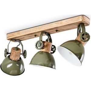 hofstein Deckenleuchte »Cotes« Deckenlampe aus Metall/Holz in Grün/Weiß/Braun, ohne Leuchtmittel, mit verstellbaren Strahlern, 3xE27, Spot im Retro/Vintage Design
