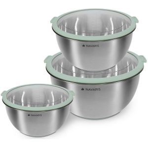 Navaris Rührschüssel 3-teiliges Edelstahl-Schüsselset mit Deckeln, Edelstahl, (3-tlg)